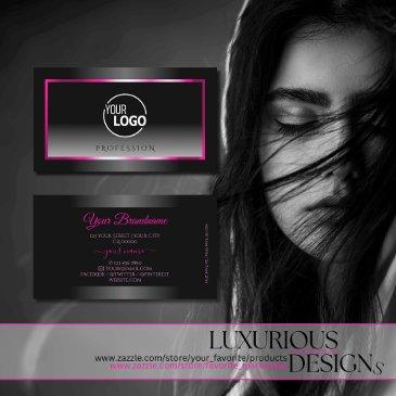 luxury black and white ombre pink frame logo business invitations