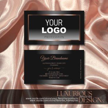 luxury black and white ombre rose gold frame logo business invitations