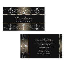 Small Luxury Black Beige Ornate Borders Jewels Ornaments Business Invitations Front View