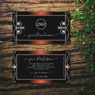 luxury black copper sparkle jewels add logo ornate business invitations
