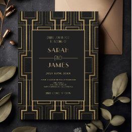 Small Luxury Black & Gold Art Deco Gatsby Wedding Invitation Front View