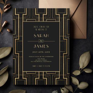luxury black & gold art deco gatsby wedding invitation