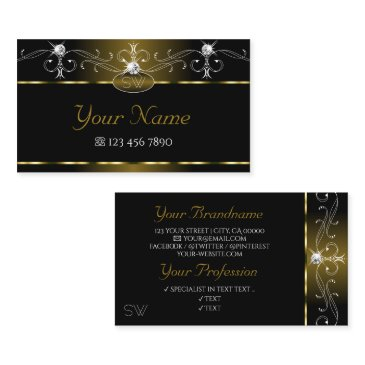 luxury black gold ornate sparkle jewels monogram business invitations