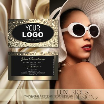 luxury black gold sparkling glitter add logo chic business invitations