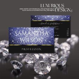 Small Luxury Black Shimmery Royal Blue Glitters Elegance Business Invitations Front View