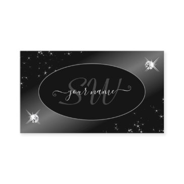 luxury black silver glitter stars jewels initials business invitations