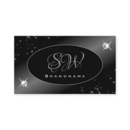 Small Luxury Black Silver Glitter Stars Jewels Monogram Business Invitations Front View