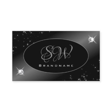 luxury black silver glitter stars jewels monogram business invitations