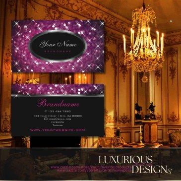 luxury black silver purple glitter luminous stars business invitations