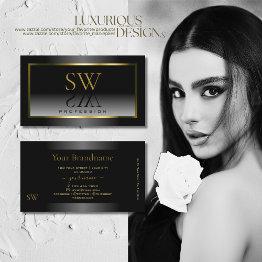 Small Luxury Black White Gradient Gold Frame Monogram Business Invitations Front View