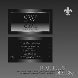 Small Luxury Black White Gradient Silver Frame Monogram Business Invitations Front View