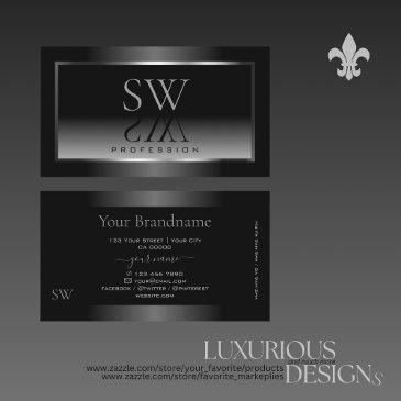 luxury black white gradient silver frame monogram business invitations