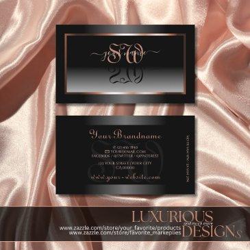 luxury black white ombre rose gold frame initials business invitations
