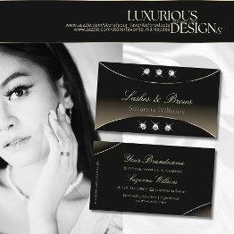 Small Luxury Black Whitegold Decor & Sparkling Diamonds Business Invitations Front View