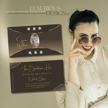 luxury brown with gold decor diamonds and photo business invitations