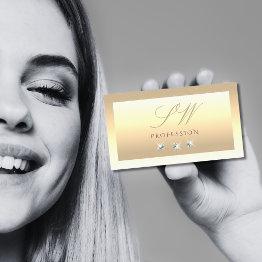 Small Luxury Cream Beige Ombre Sparkle Diamonds Monogram Business Invitations Front View