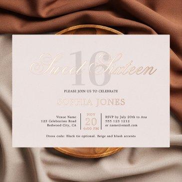 luxury elegant pink sweet 16 foil invitation