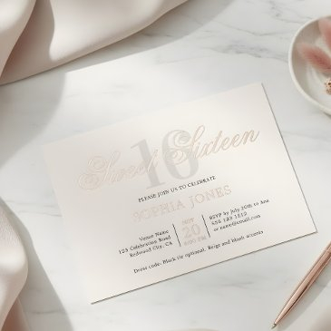 luxury elegant pink sweet 16 foil invitation
