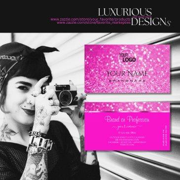 luxury girly pink glitter luminous stars and logo business invitations