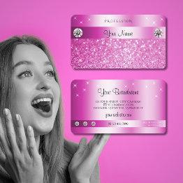 Small Luxury Girly Pink Glitter Sparkling Stars Diamonds Business Invitations Front View
