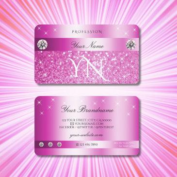 luxury girly pink glitter sparkling stars monogram business invitations