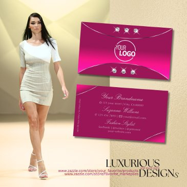 luxury girly pink silver decor diamonds and logo business invitations