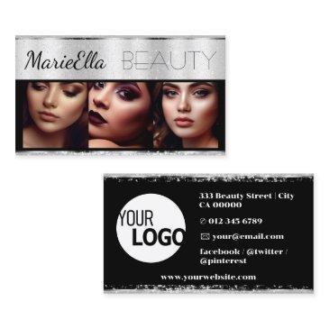 luxury glitter silver gray borders with logo photo business invitations
