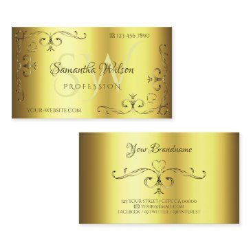 luxury gold ornate corner borders initials elegant business invitations