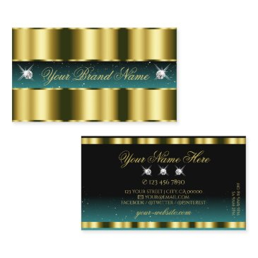 luxury gold teal black sparkling diamonds stylish business invitations