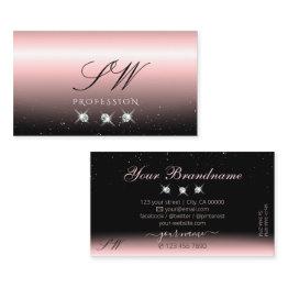 Small Luxury Light Pink Black Sparkle Diamonds Initials Business Invitations Front View