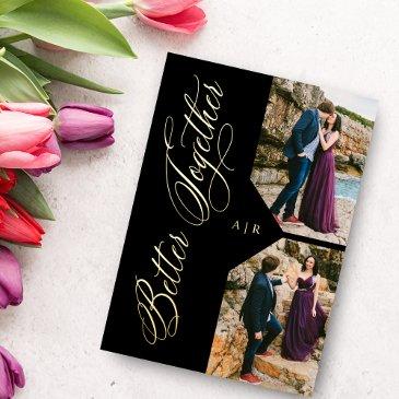 luxury modern 2 photos collage golden whimsical foil invitation