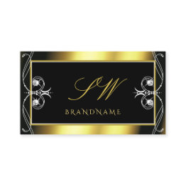 Small Luxury Ornate Black Gold Sparkle Jewels Initials Business Invitations Front View