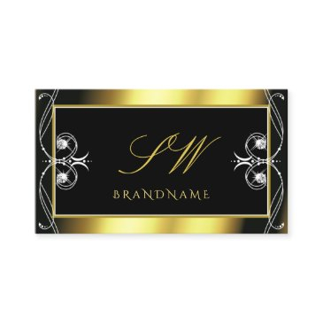 luxury ornate black gold sparkle jewels initials business invitations