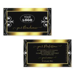 Small Luxury Ornate Black Gold Sparkle Jewels With Logo Business Invitations Front View