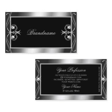 luxury ornate black silver sparkle jewels stylish business invitations