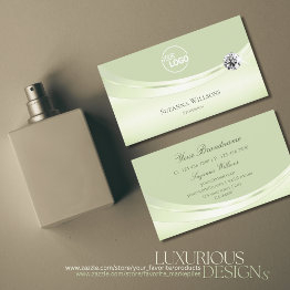 Small Luxury Pastel Sage Green With Logo And Diamond Business Invitations Front View