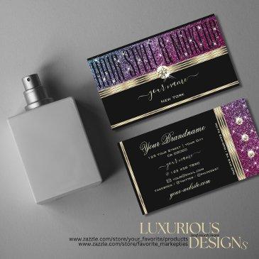 luxury pink and purple glitter diamonds gold black business invitations