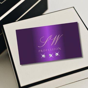 luxury purple rose gold sparkle diamonds initials business invitations