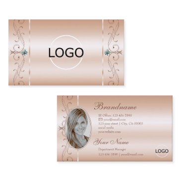 luxury rose coral squiggled jewels logo and photo business invitations