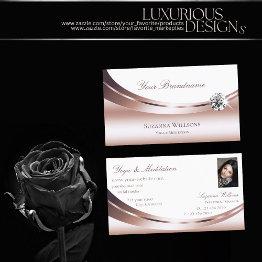 Small Luxury Rose Gold And White With Photo Luxe Diamond Business Invitations Front View