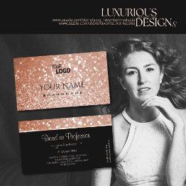 Small Luxury Rose Gold Glitter Luminous Stars Add Logo Business Invitations Front View