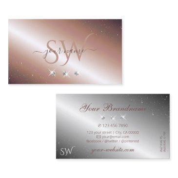luxury rose gold silver sparkle diamonds initials business invitations