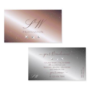 luxury rose gold silver sparkle diamonds monogram business invitations