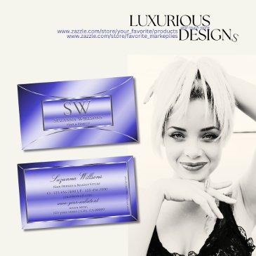 luxury royal blue with silver decor and monogram business invitations