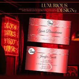 Small Luxury Ruby Red Sparkle Glitter Logo And Monogram Business Invitations Front View