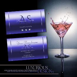 Small Luxury Sapphire Blue Shimmery Diamonds Initials Business Invitations Front View