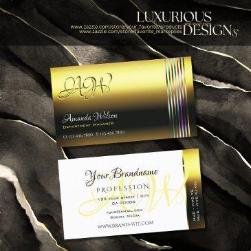 luxury shimmering golden colorful stripes initials business invitations