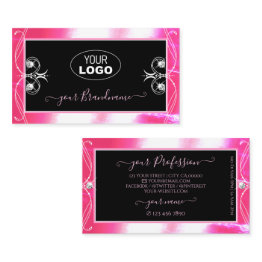 Small Luxuy Black Pink Sparkle Jewels Ornaments Add Logo Business Invitations Front View