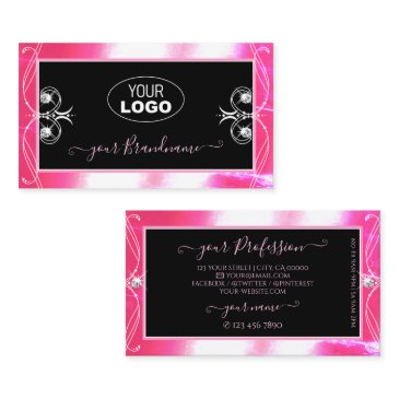 luxuy black pink sparkle jewels ornaments add logo business invitations