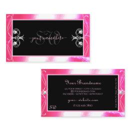 Small Luxuy Black Pink Sparkle Jewels Ornaments Initials Business Invitations Front View